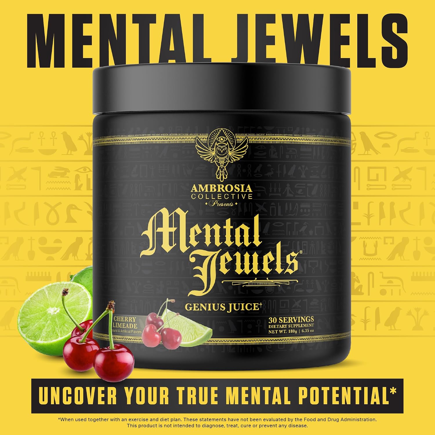 Ambrosia Mental Jewels – Nootrópico en Polvo con Alpha GPC, Bacopa y Fosfatidilserina | Memoria, Enfoque y Concentración | 30 Dosis | Sabor Cherry Limeade