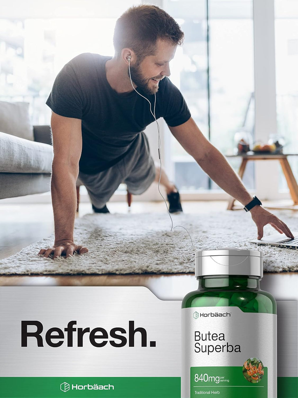 Horbäach Butea Superba Raíz 840mg | 90 Cápsulas | Rendimiento Masculino | No GMO y Sin Gluten