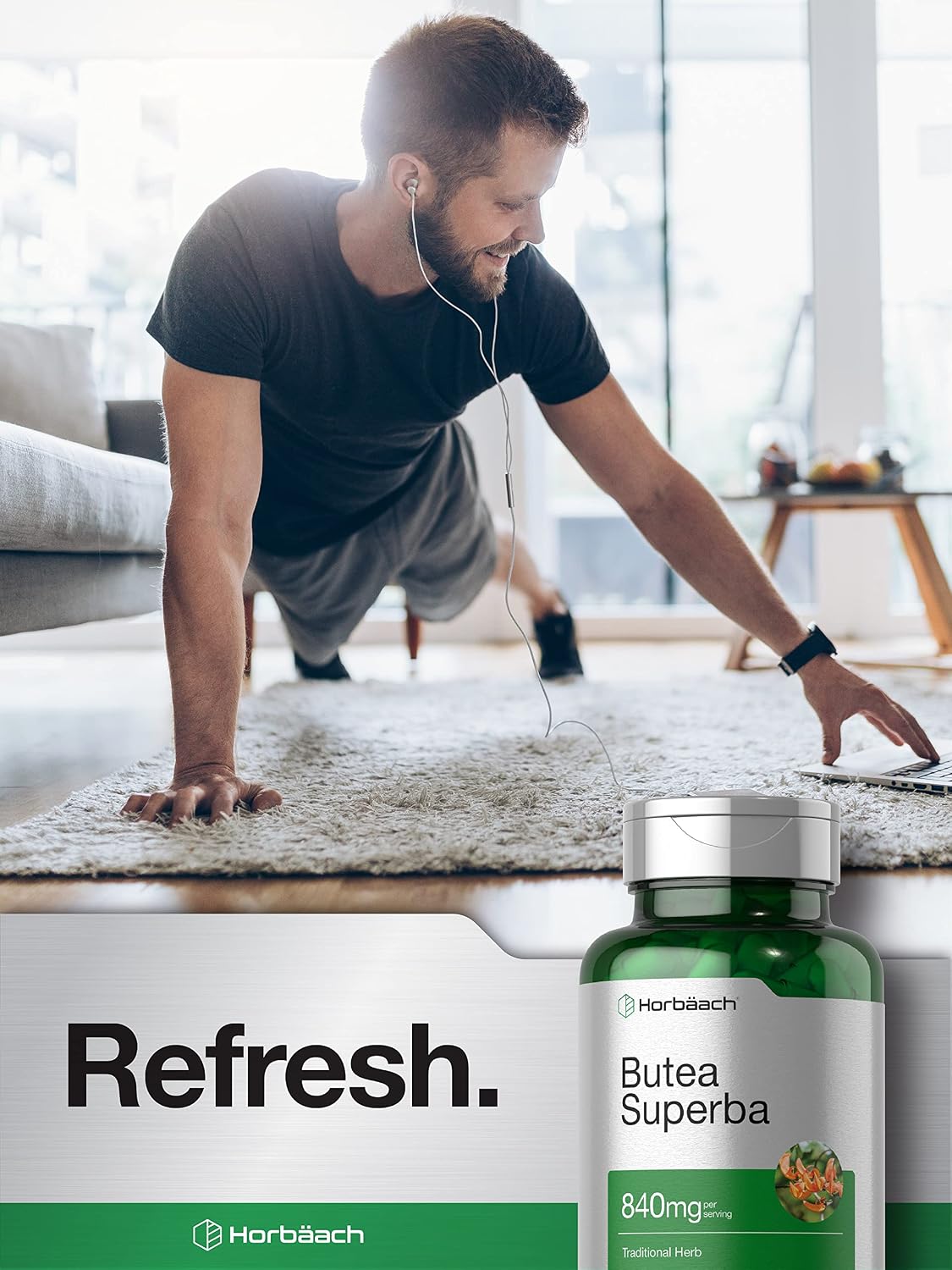 Horbäach Butea Superba Raíz 840mg | 90 Cápsulas | Rendimiento Masculino | No GMO y Sin Gluten