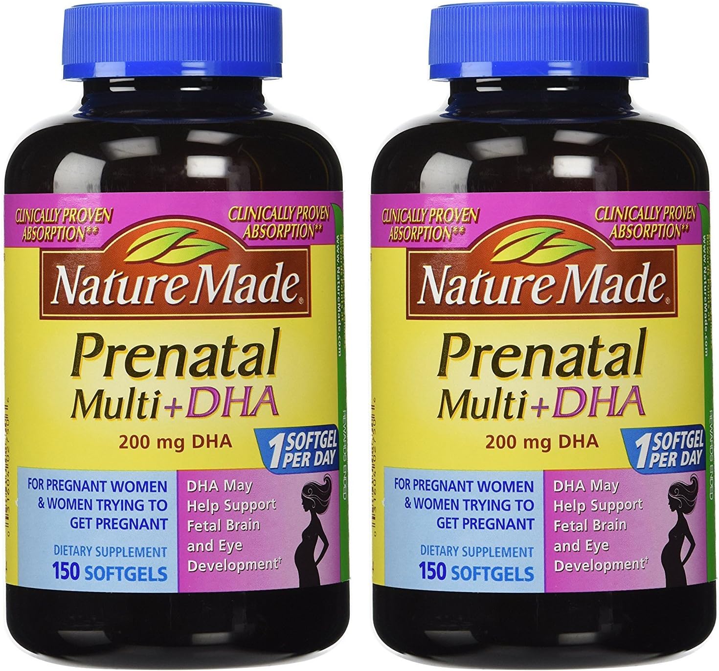 Nature Made Prenatal + Dha 200 mg Suplemento dietético (cantidad neta 150 cápsulas blandas), 150 unidades ()