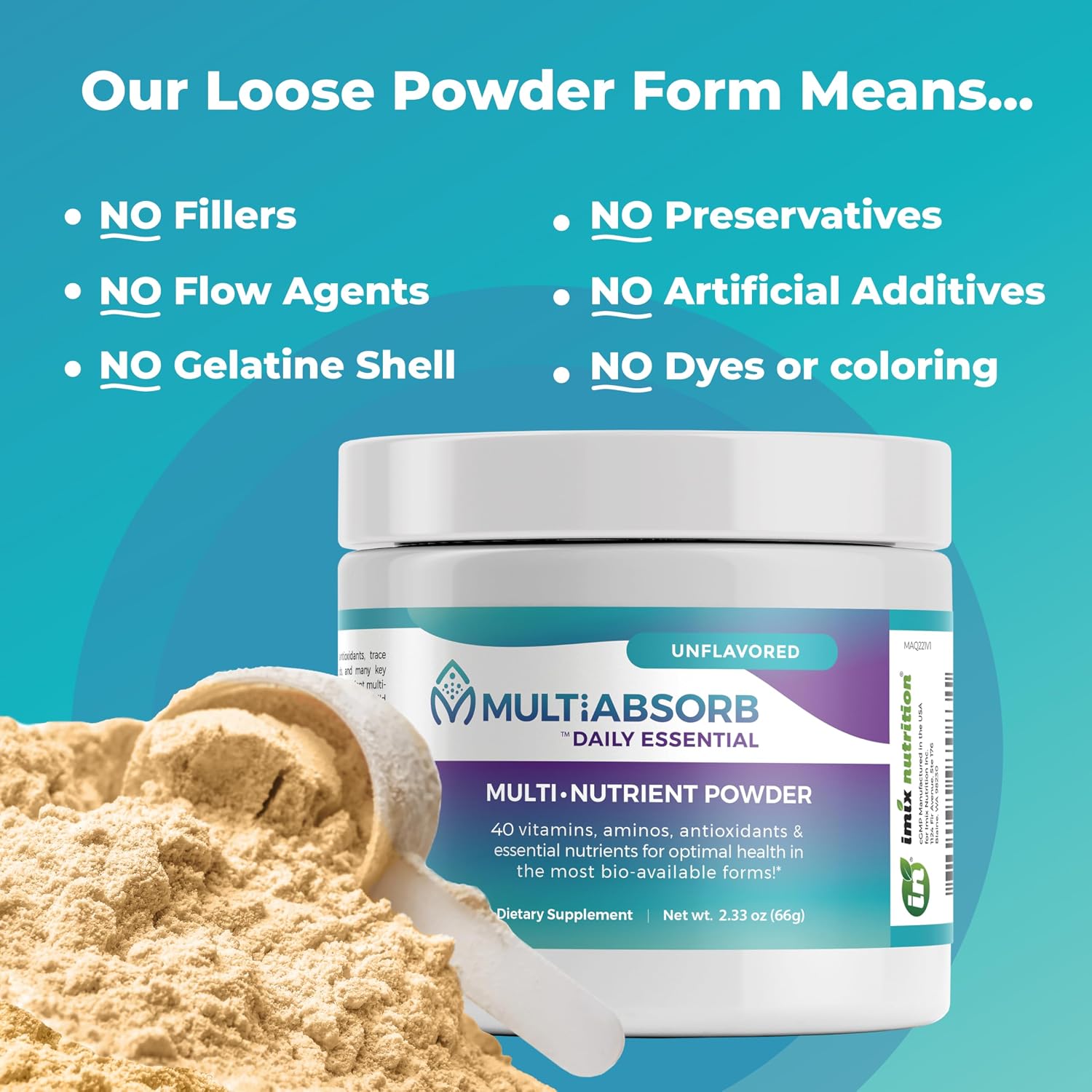 MultiAbsorb Daily Essential - Polvo Multinutriente, Vitaminas y Minerales, 30 Dosis (Sin Sabor)