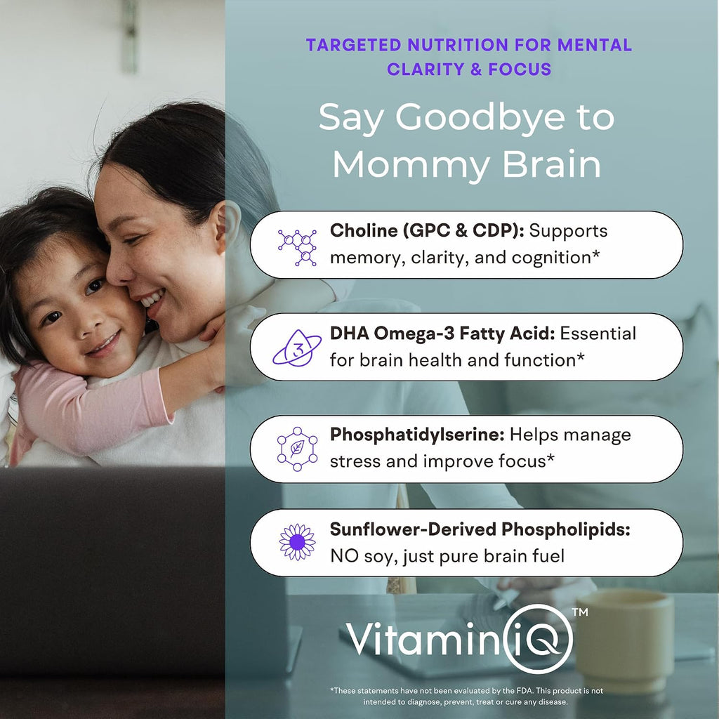 VitaminIQ Mommy Brain Postnatal - 60 Cápsulas - Salud Cognitiva, Estado de Ánimo y Energía