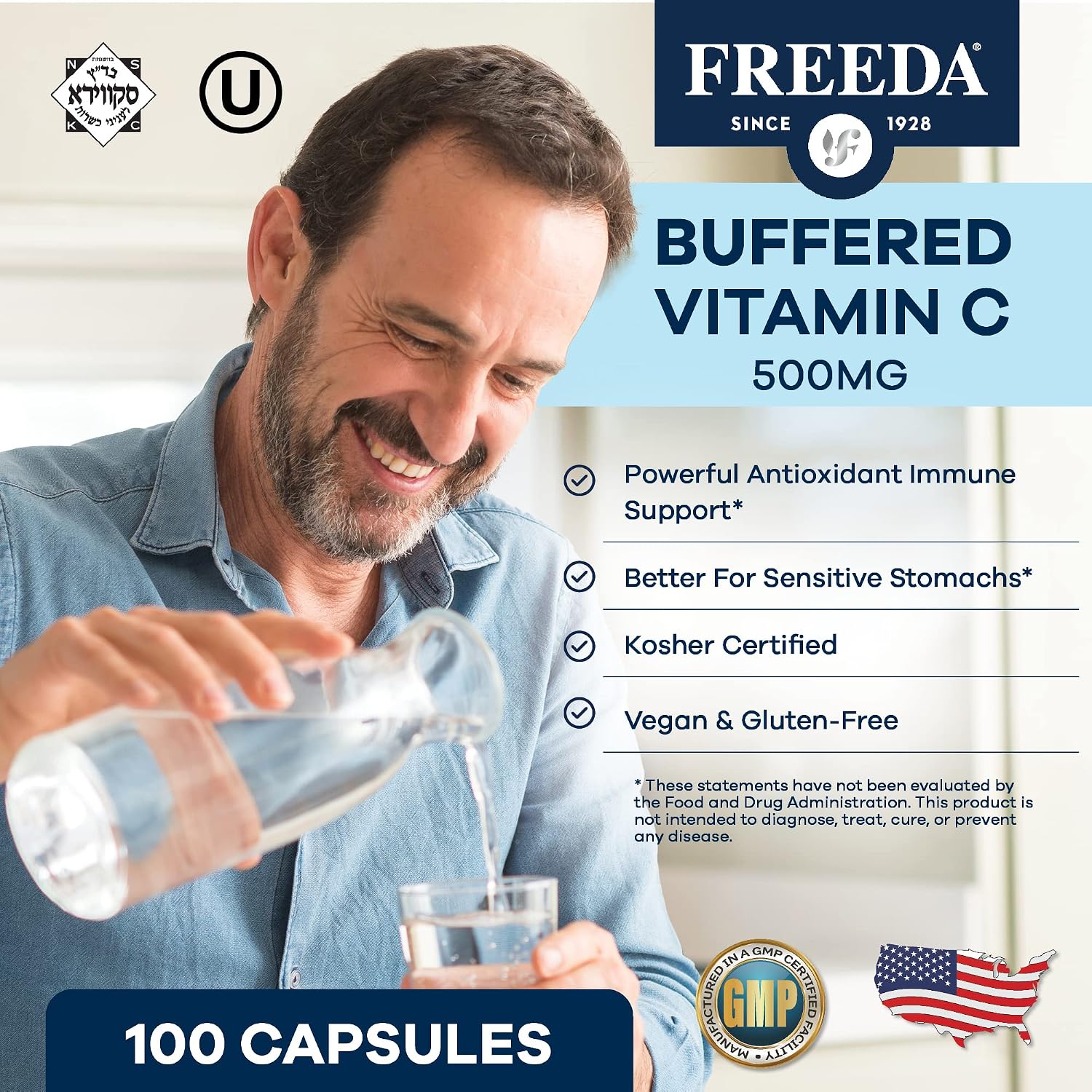 FREEDA Vitamina C Tamponada 500 mg – Ascorbato Cálcico No Ácido – 100 Cápsulas