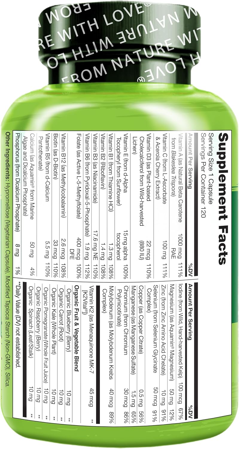 NATURELO Multivitamínico para Hombres – 1 Cápsula Diaria con Vitaminas, Minerales y Alimentos Ecológicos, 120 Cápsulas Vegetales