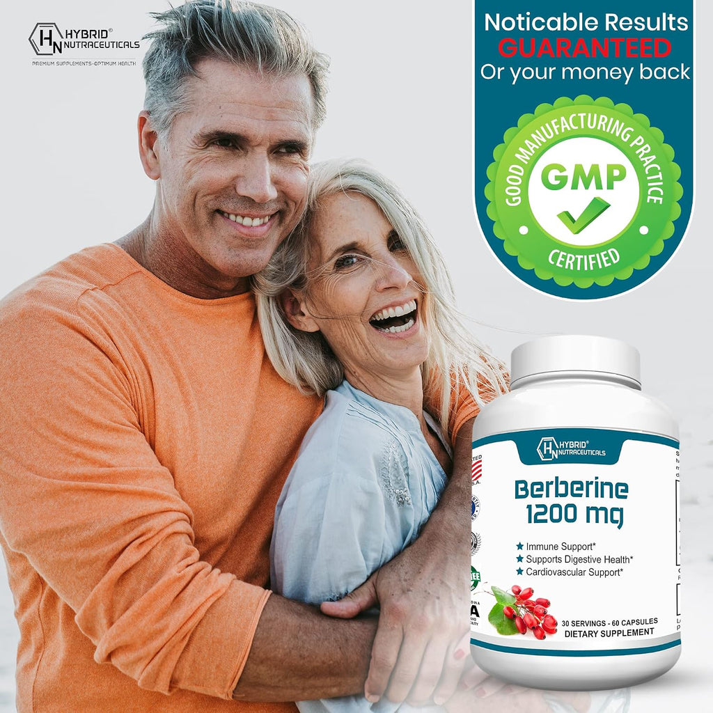 Berberina 1200mg – Fórmula Concentrada de Berberina HCl – 60 Cápsulas – Hybrid Nutraceuticals
