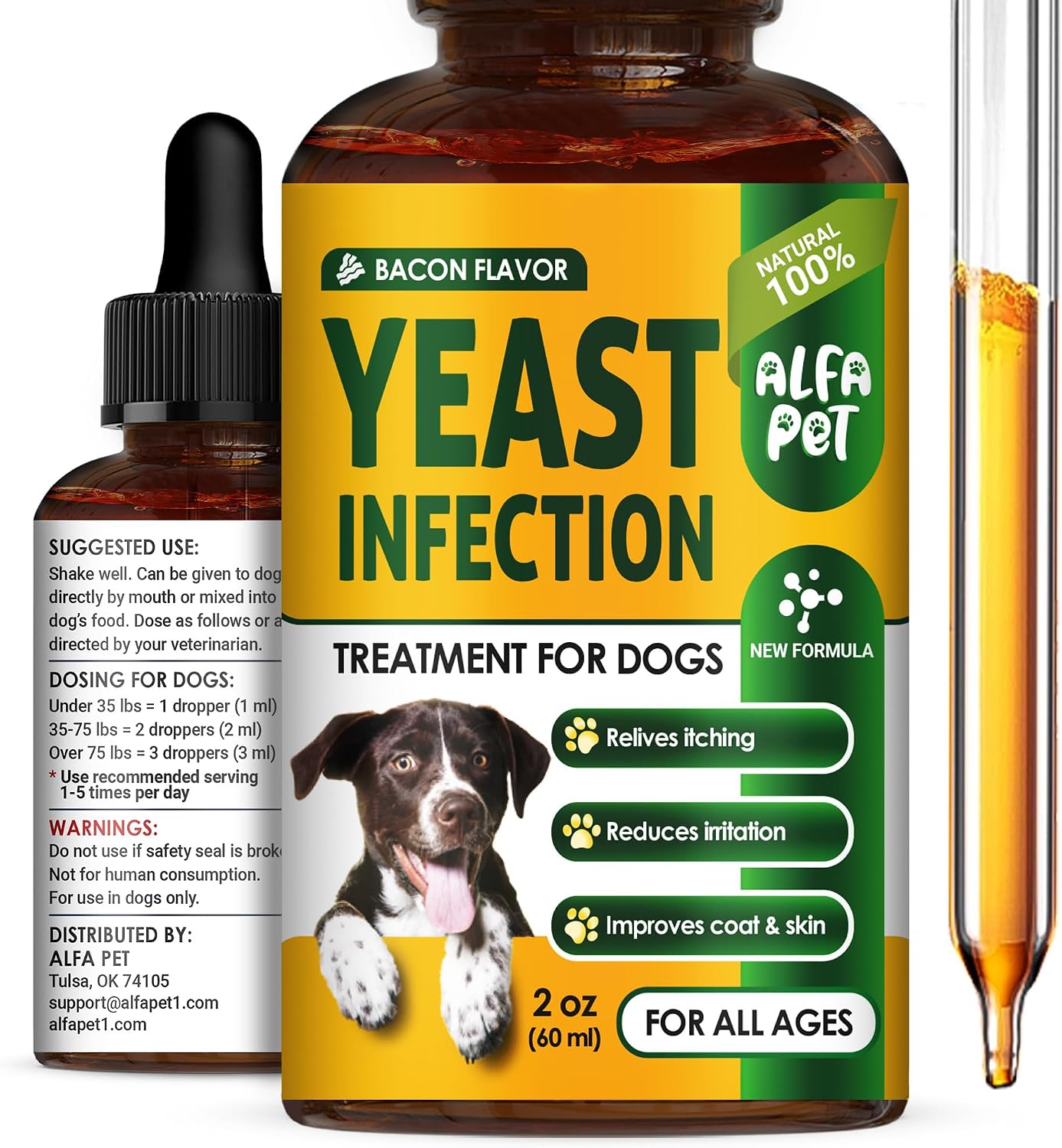 Yeast Infection Treatment for Dogs Helps with Itching & Allergies – Dog Yeast Infection Treatment Liquid Herbal Supplement – for All Breeds – Bacon Taste – 2 Oz