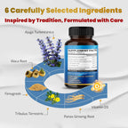 6 en 1 Turkesterone de Alta Concentración con Maca, Fenogreco, Tribulus, Ginseng y Vitamina D3 - 90 Cápsulas (Suministro 3 Meses)