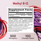 Jarrow Formulas Methyl B-12 500 mg, 100 Comprimidos Masticables con Sabor a Cereza