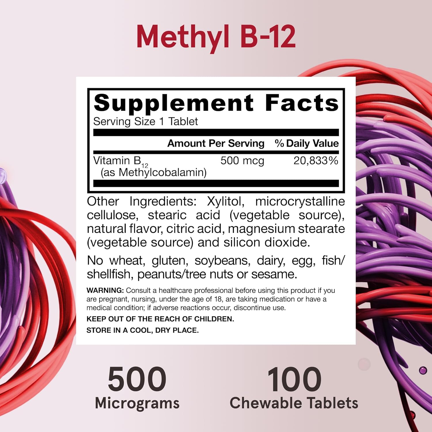 Jarrow Formulas Methyl B-12 500 mg, 100 Comprimidos Masticables con Sabor a Cereza