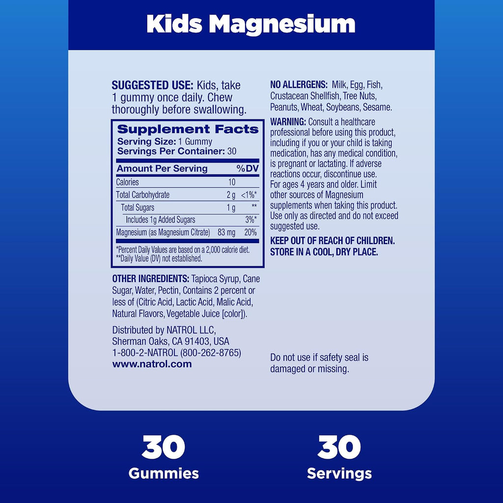 Natrol Kids Magnesium Citrate Gummies, Apoyo al Sueño, Frambuesa, 30 Unidades