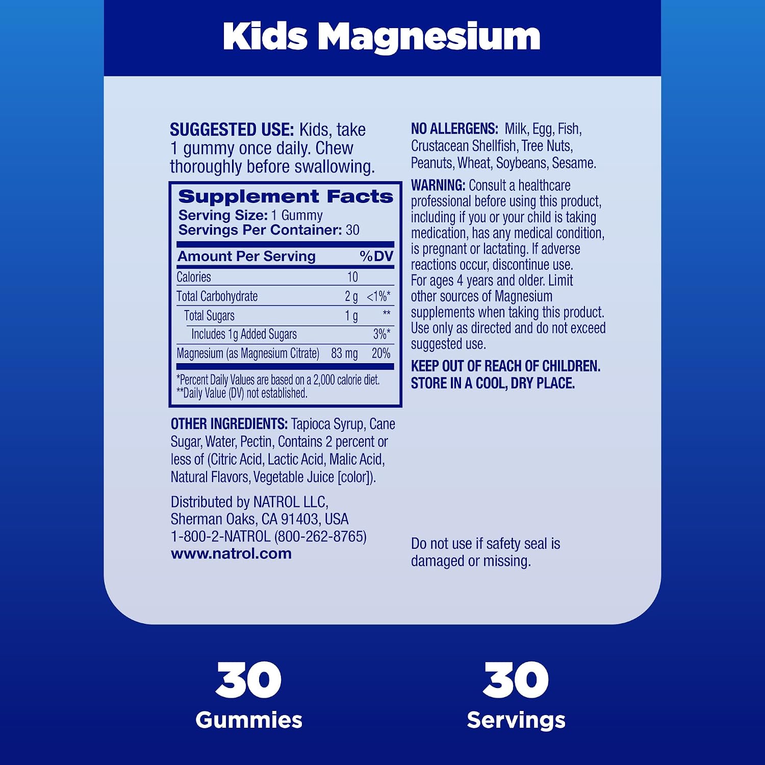 Natrol Kids Magnesium Citrate Gummies, Apoyo al Sueño, Frambuesa, 30 Unidades