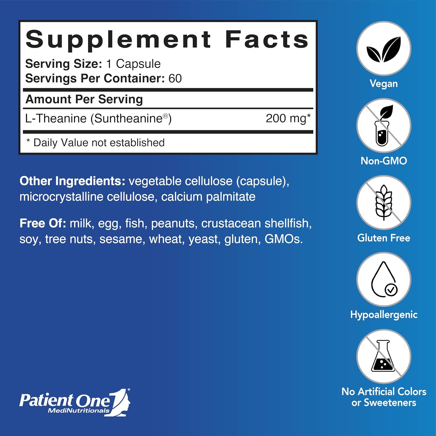 Patient One L-Teanina 200 mg con Suntheanine | 60 Cápsulas
