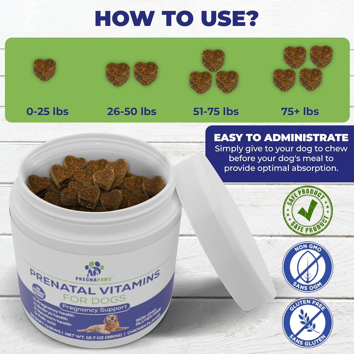 PREGNAPAWS Vitaminas Prenatales para Perros - 90 Masticables Blandos