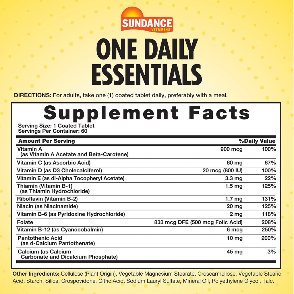 Sundance Multivitamínico Diario para Adultos | 60 Comprimidos | Alta Potencia | No GMO y Sin Gluten