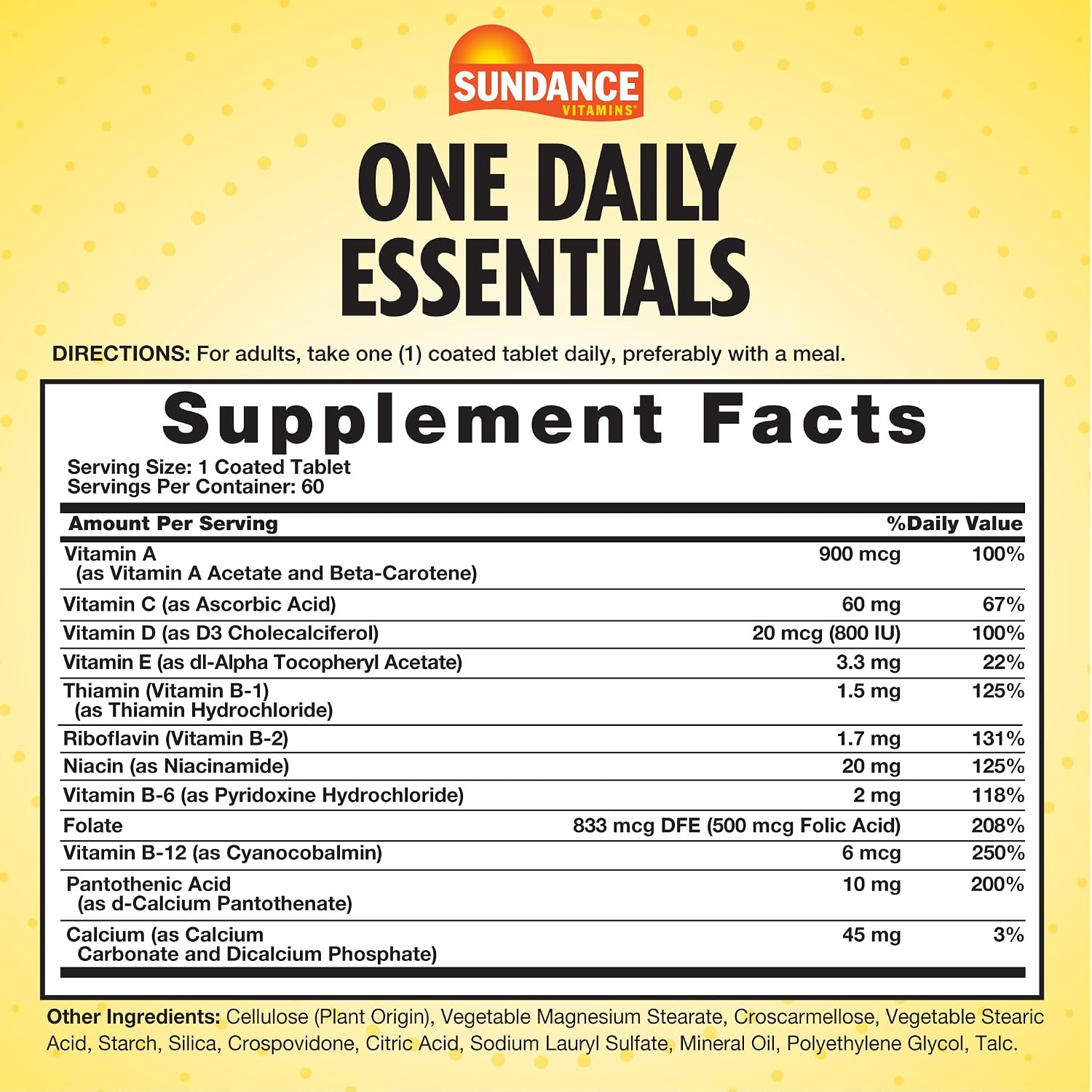Sundance Multivitamínico Diario para Adultos | 60 Comprimidos | Alta Potencia | No GMO y Sin Gluten