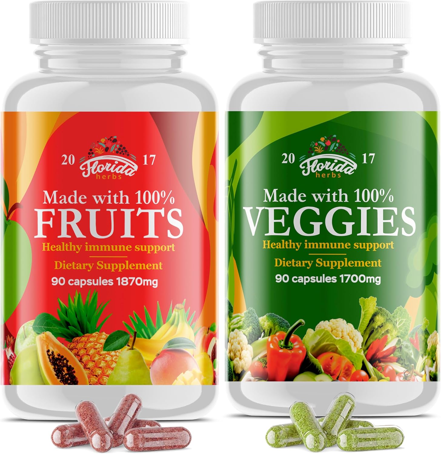 Fruits and Vegetables Supplement - 360 Cápsulas (180 Frutas + 180 Verduras) - Complemento Alimenticio Vegano