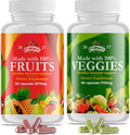 Suplemento de Frutas y Verduras - 90 Cápsulas de Fruta y 90 Cápsulas de Verdura - Vitaminas Naturales, Sin Soja, Vegano - 180 Cápsulas