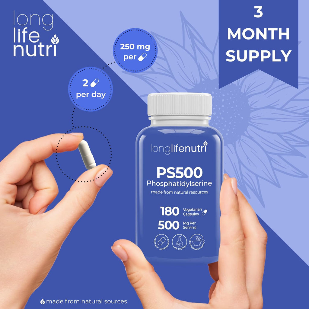 Phosphatidylserine Pure 500mg – 180 Cápsulas Vegetales, 3 Meses de Suministro