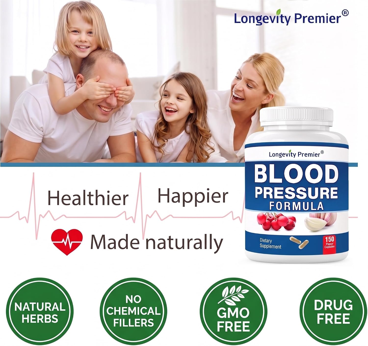 Longevity Blood Pressure Formula [150 Cápsulas] - con más de 12 Hierbas Naturales. Suplemento de Apoyo Dietético