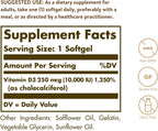 Solgar Vitamina D3 (Colecalciferol) 10.000 UI, 120 Cápsulas Blandas