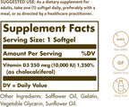 Solgar Vitamina D3 Colecalciferol 250 mcg (10000 UI) Cápsulas blandas - 180 unidades