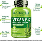 NATURELO Vitamina B12 Vegana – Metil B12 con Espirulina Orgánica – 1000 mcg Metilcobalamina – 90 Cápsulas