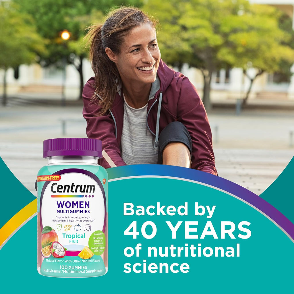 Centrum Multivitamínico Gominolas para Mujeres, Apoyo Inmunológico, Energía y Aspecto Saludable, 100 Gominolas (50 Días)