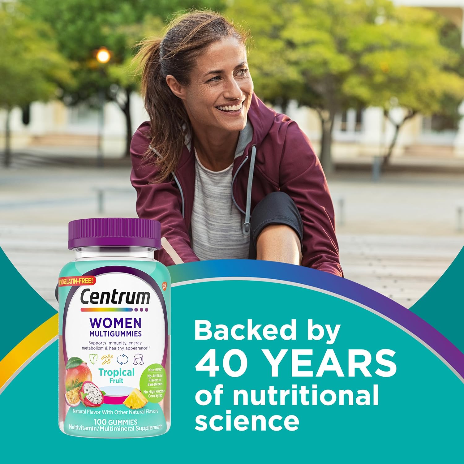 Centrum Multivitamínico Gominolas para Mujeres, Apoyo Inmunológico, Energía y Aspecto Saludable, 100 Gominolas (50 Días)