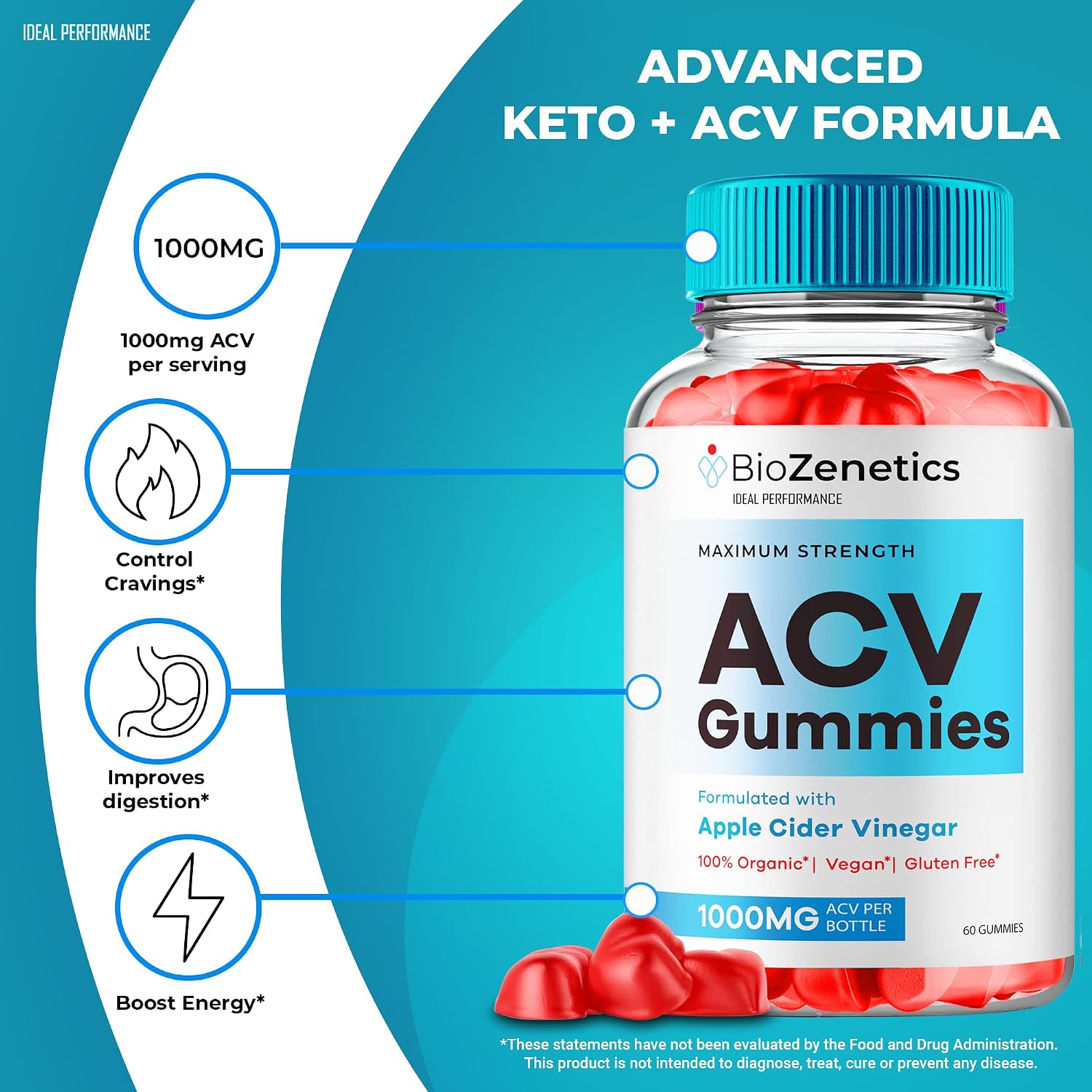 BioZenetics Gummies Keto ACV - Suplemento en Gomitas, Máxima Potencia, 2 Paquetes
