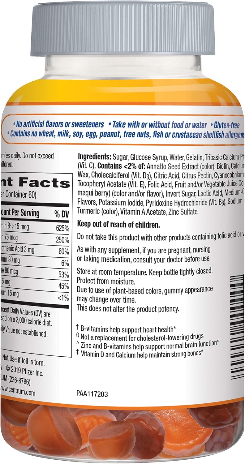 Centrum Multivitamin Gummy for Adults 50 Plus, Sabor Fruta, 120 Gomitas