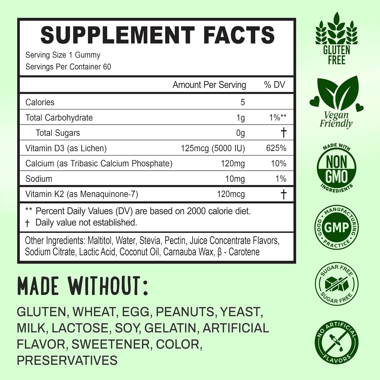 OH MY CHEWY Gominolas de Vitamina D3 K2 y Calcio - 5000 UI D3, 120 mcg K2 (MK-7), 120 mg Ca - 60 gominolas