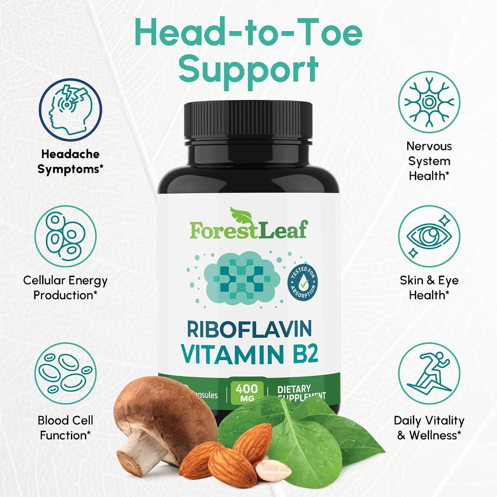 ForestLeaf Vitamina B2 Riboflavina 400 mg - 90 Cápsulas Vegetales