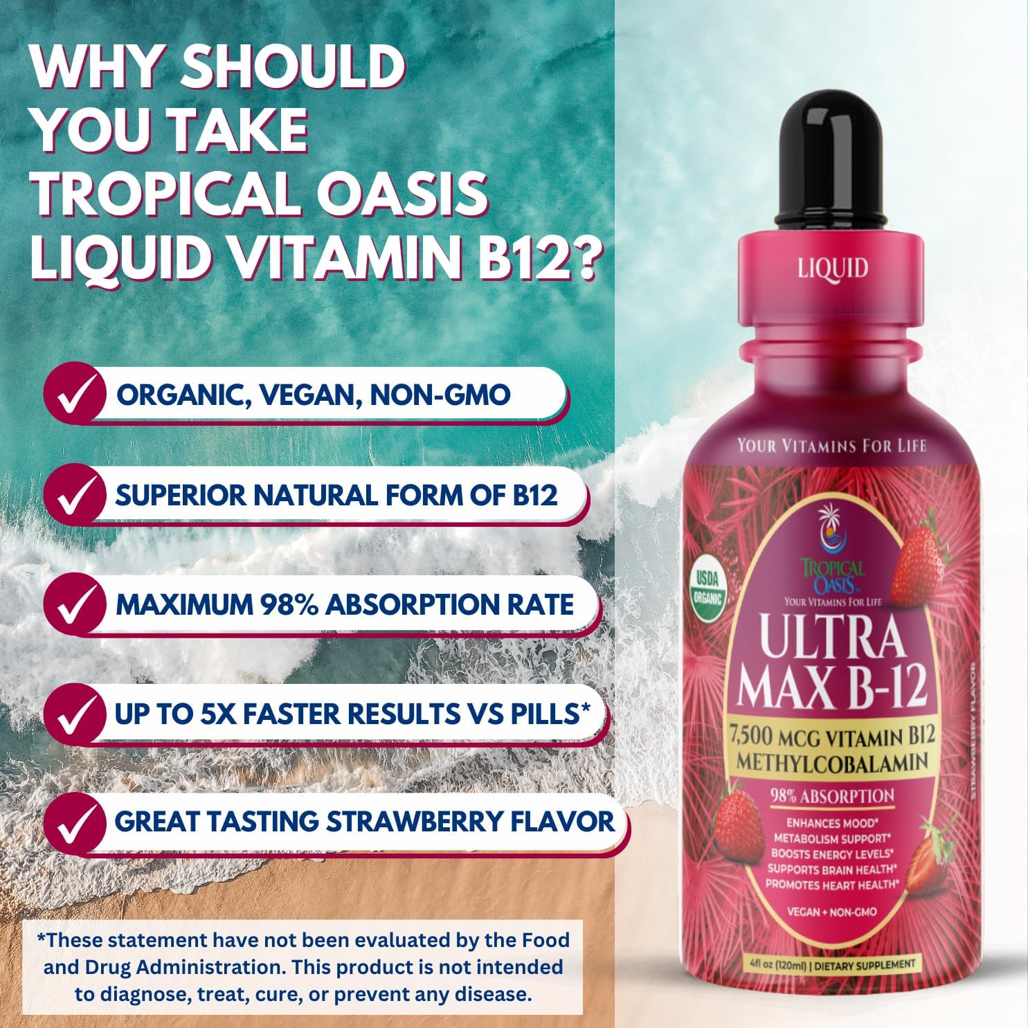 Ultra Max B12 - Vitamina B12 5000mcg Sublingual - Metilcobalamina en Gotas - Max 98% Absorción