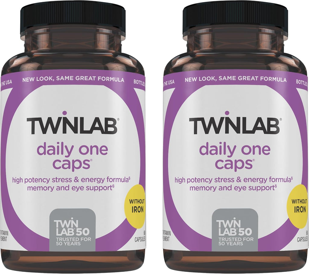 Twinlab Daily One Cápsulas Sin Hierro - Suplemento Nutricional con Zinc, Vitaminas B, Magnesio y Más - 60 Cápsulas - Pack de 2