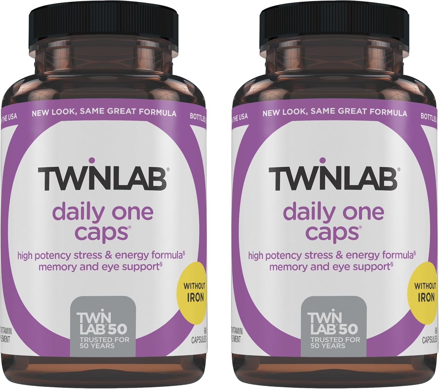 Twinlab Daily One Cápsulas Sin Hierro - Suplemento Nutricional con Zinc, Vitaminas B, Magnesio y Más - 60 Cápsulas - Pack de 2