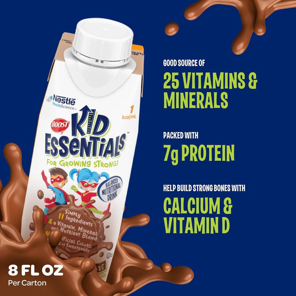 BOOST Kid Essentials 1.0kcal Bebida Nutricional Equilibrada para Niños, Chocolate Craze, 240 ml (Pack de 24)