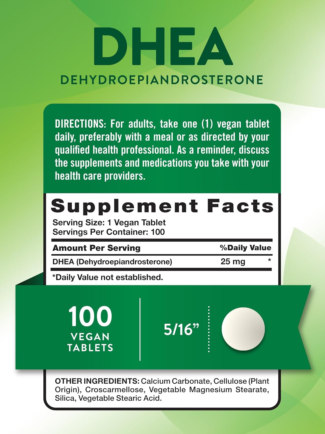 Nature's Truth DHEA 25mg Comprimidos - 100 uds - Vegano, No GMO y Sin Gluten