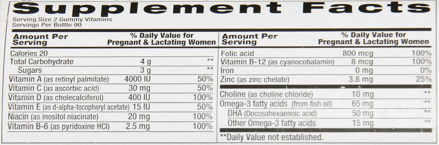 Vitafusion Vitaminas Prenatales en Gomitas con DHA y Ácido Fólico, 180 unidades
