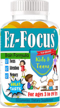Ez-Focus Gominolas para Niños y Adolescentes – Apoyo al Enfoque Cerebral, Memoria y Concentración, DHA y Omega-3, 60 gominolas