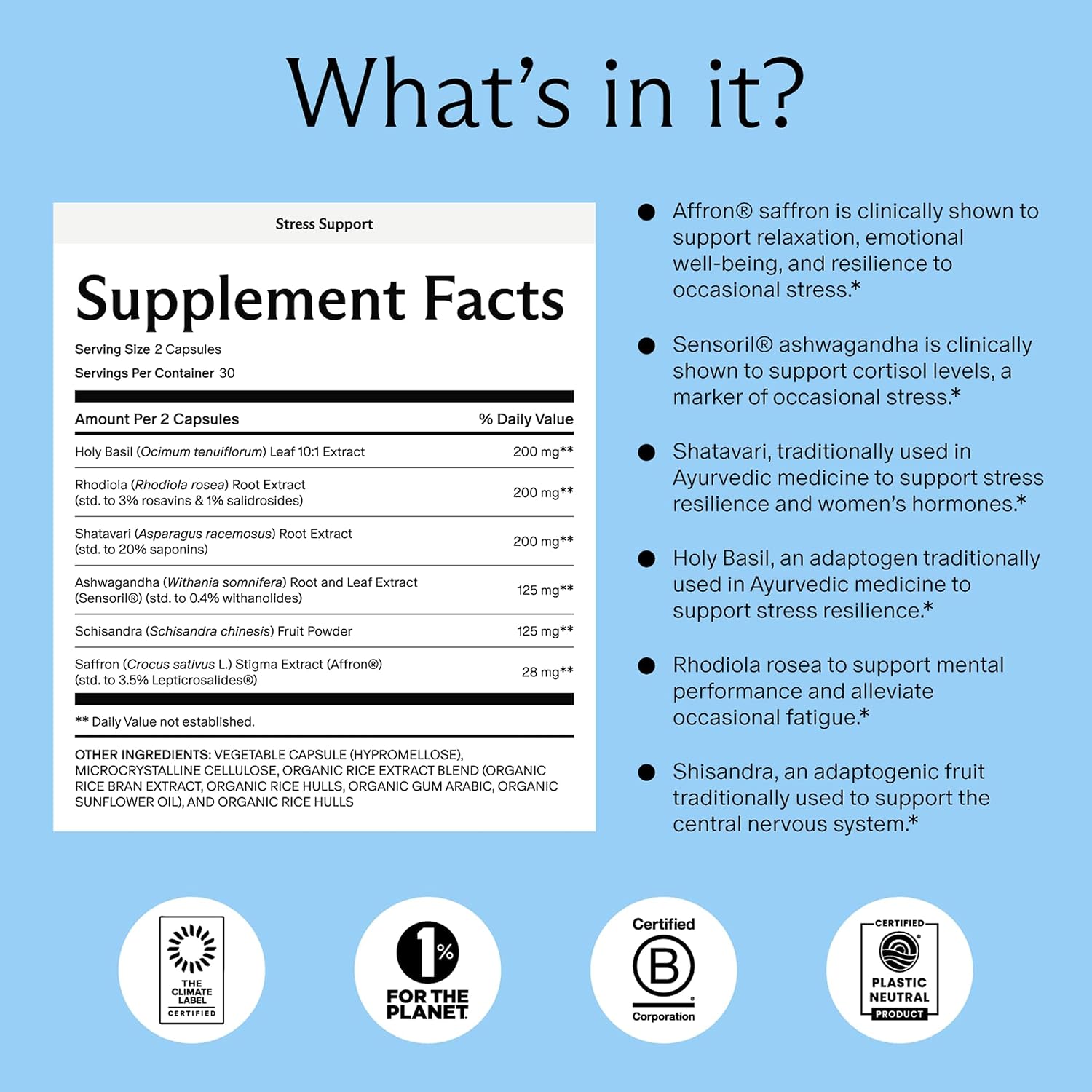 Needed. Stress Support - Mezcla Herbolaria para el Estado de Ánimo, Energía y Equilibrio Hormonal para Mujeres - Suplemento de Shatavari, Ashwagandha, Rhodiola - No OGM - 120 Cápsulas