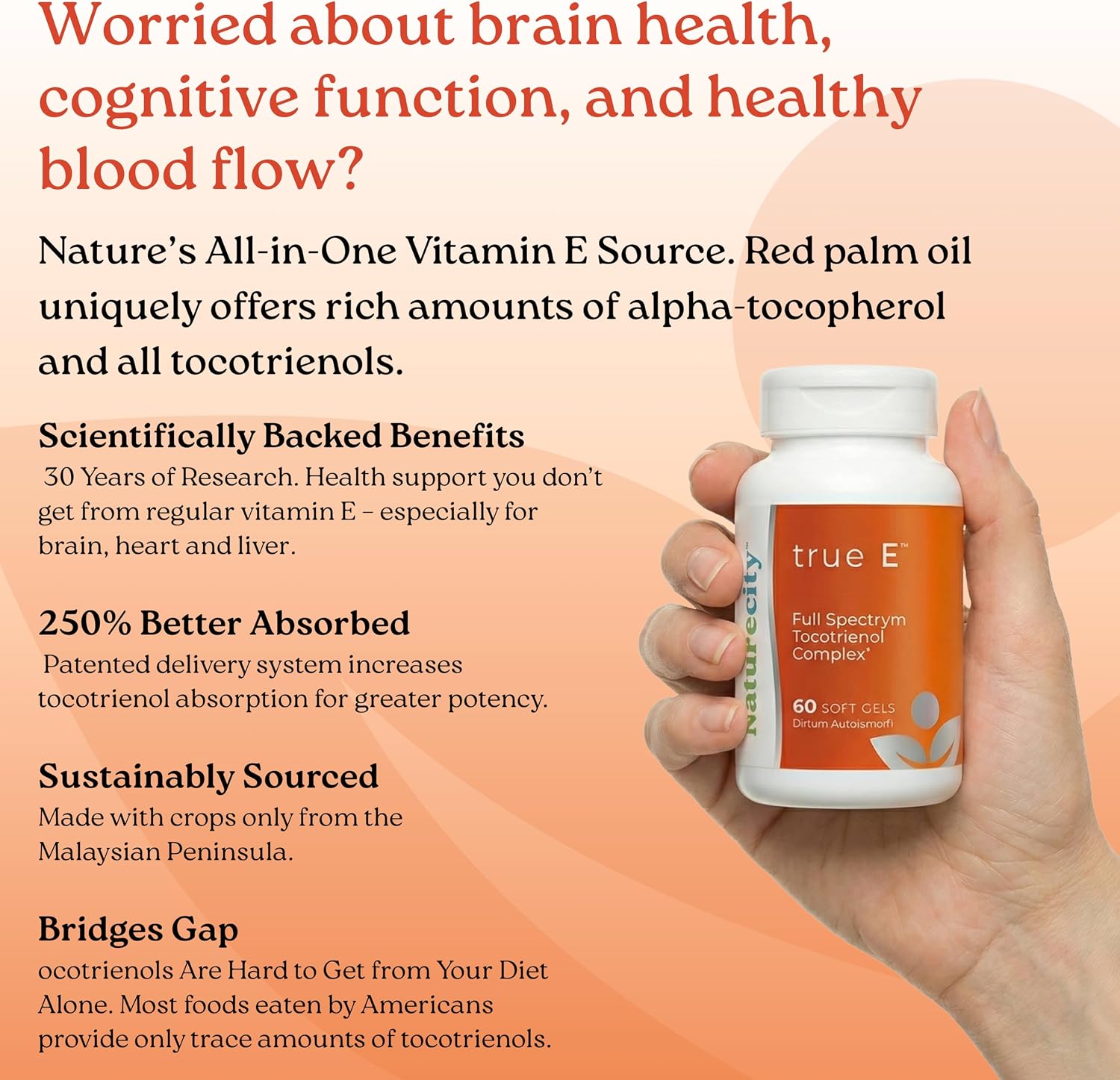 NatureCity True-E Vitamina E con Tocotrienoles y Alfa Tocoferol Natural | Complejo de Vitamina E No OGM | 60 Cápsulas Blandas