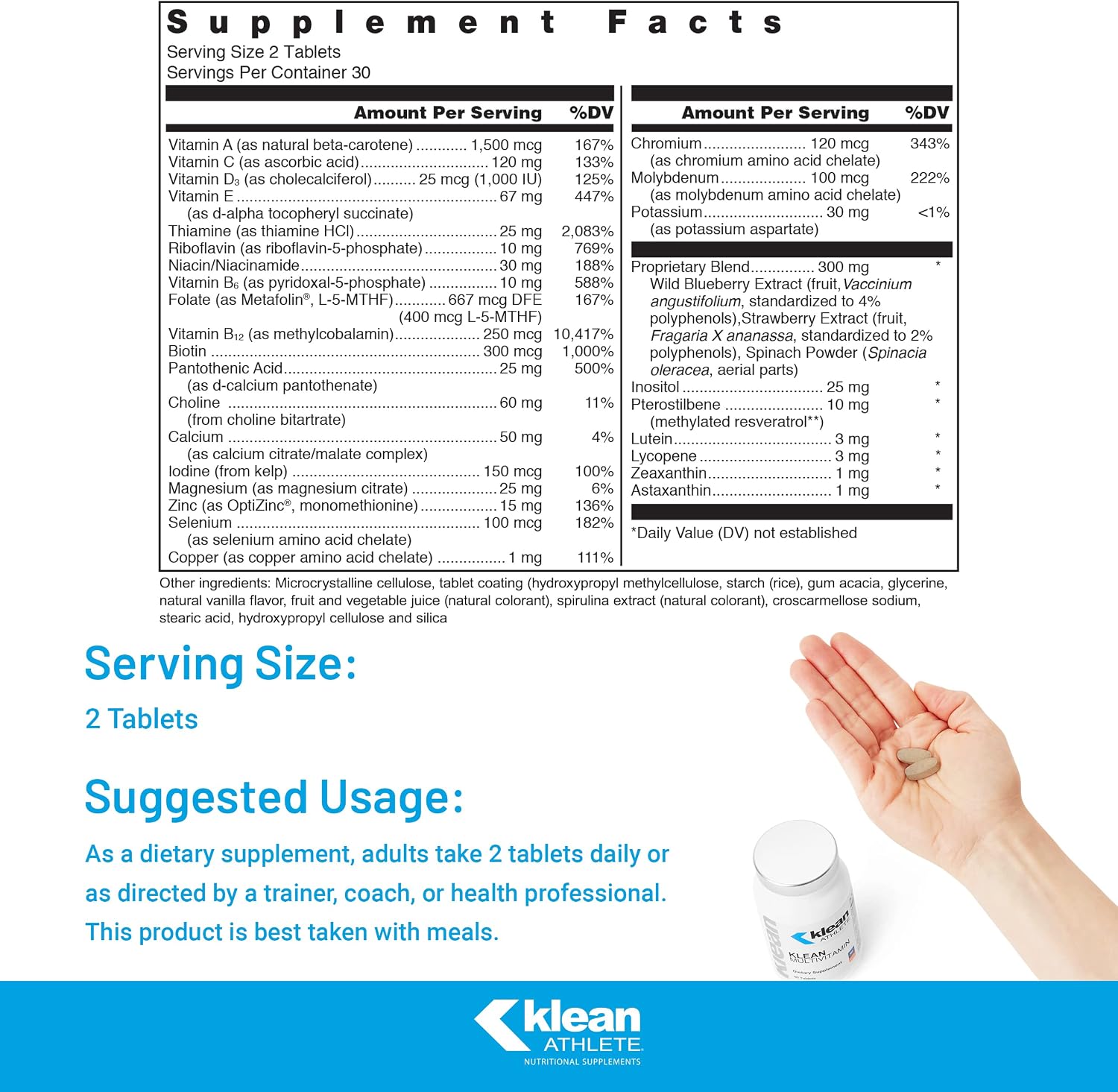 Klean Athlete Klean Multivitamin - Essential Nutrients and Antioxidants for Optimal Health - NSF Certified for Sport - 60 Tablets