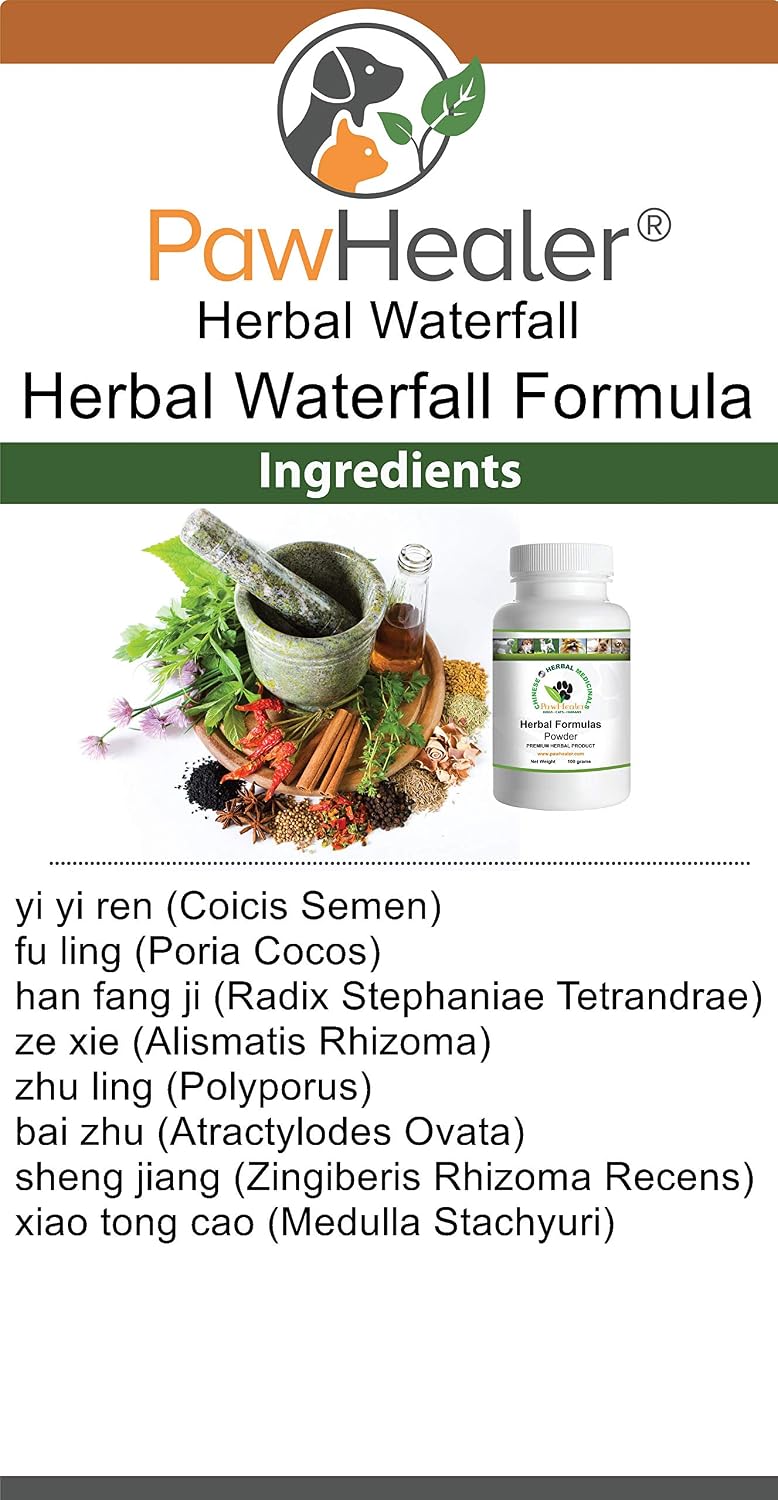 PawHealer Water Retention Herbal Waterfall Formula - 100g - Polvo Herbal para Perros y Mascotas