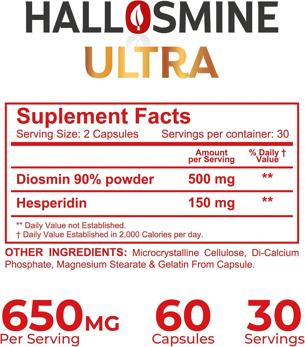 Hallosmine Ultra - Diosmin 500mg y Hesperidin 150mg - 60 cápsulas