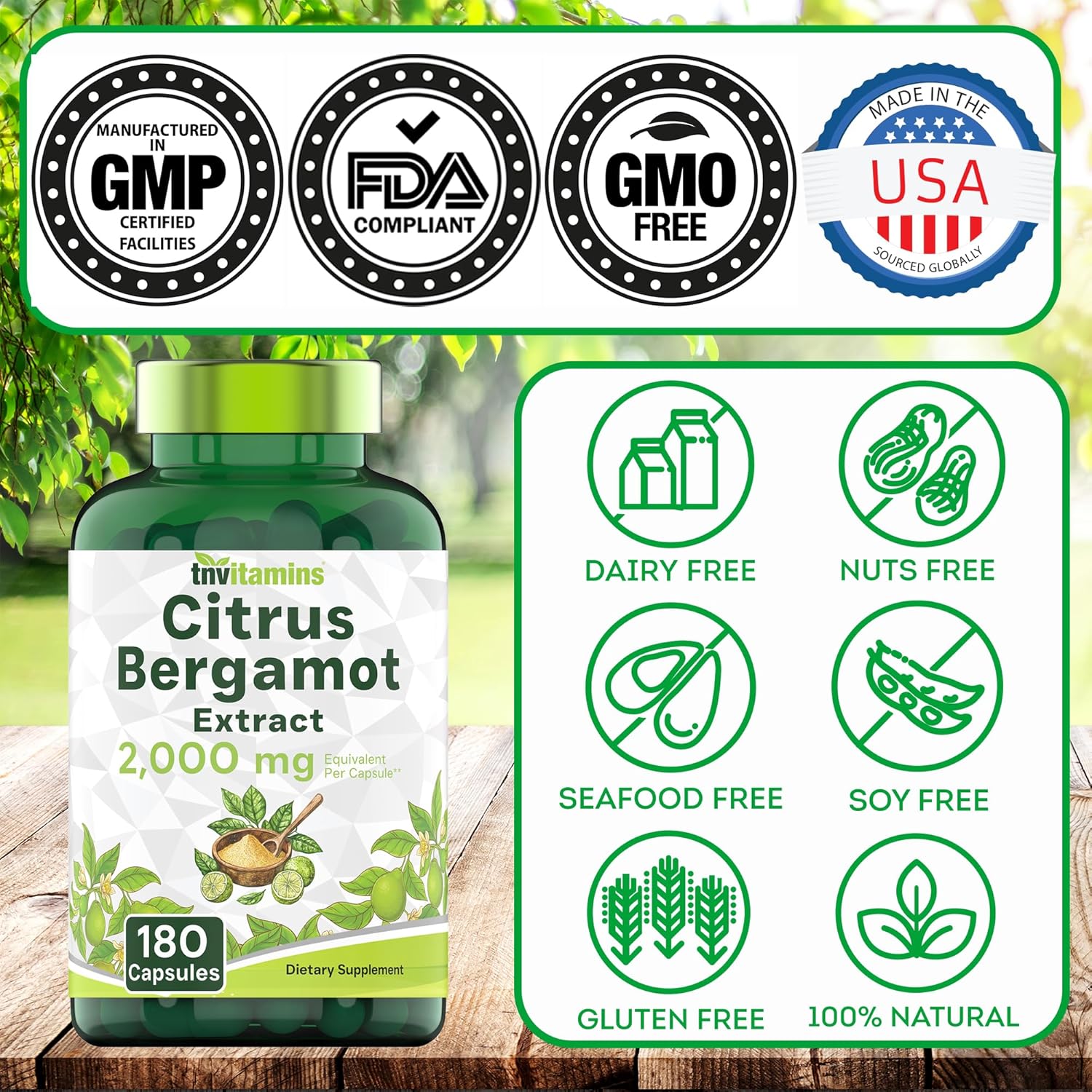 Citrus Bergamot 2000 mg - 180 Cápsulas | Suplemento de Bergamota Cítrica