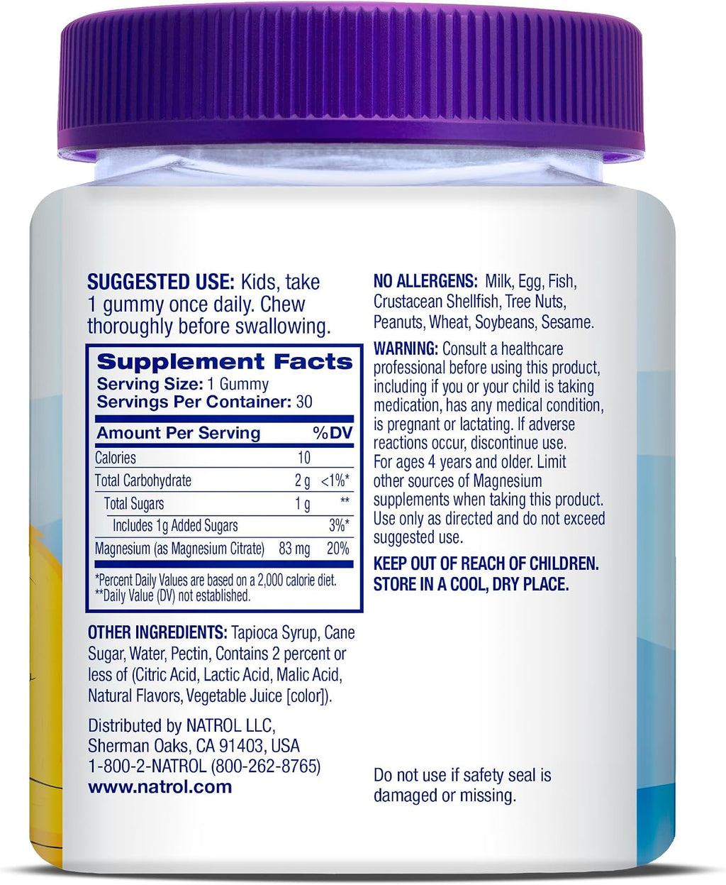 Natrol Kids Magnesium Citrate Gummies, Apoyo al Sueño, Frambuesa, 30 Unidades