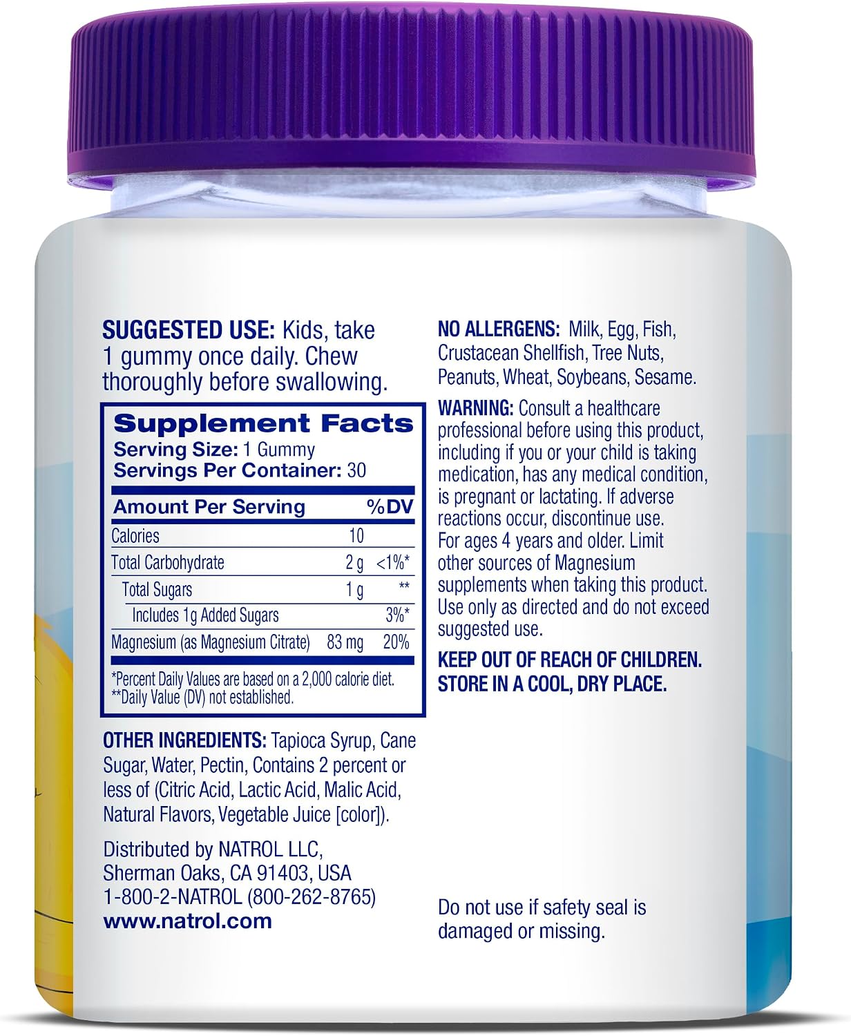 Natrol Kids Magnesium Citrate Gummies, Apoyo al Sueño, Frambuesa, 30 Unidades