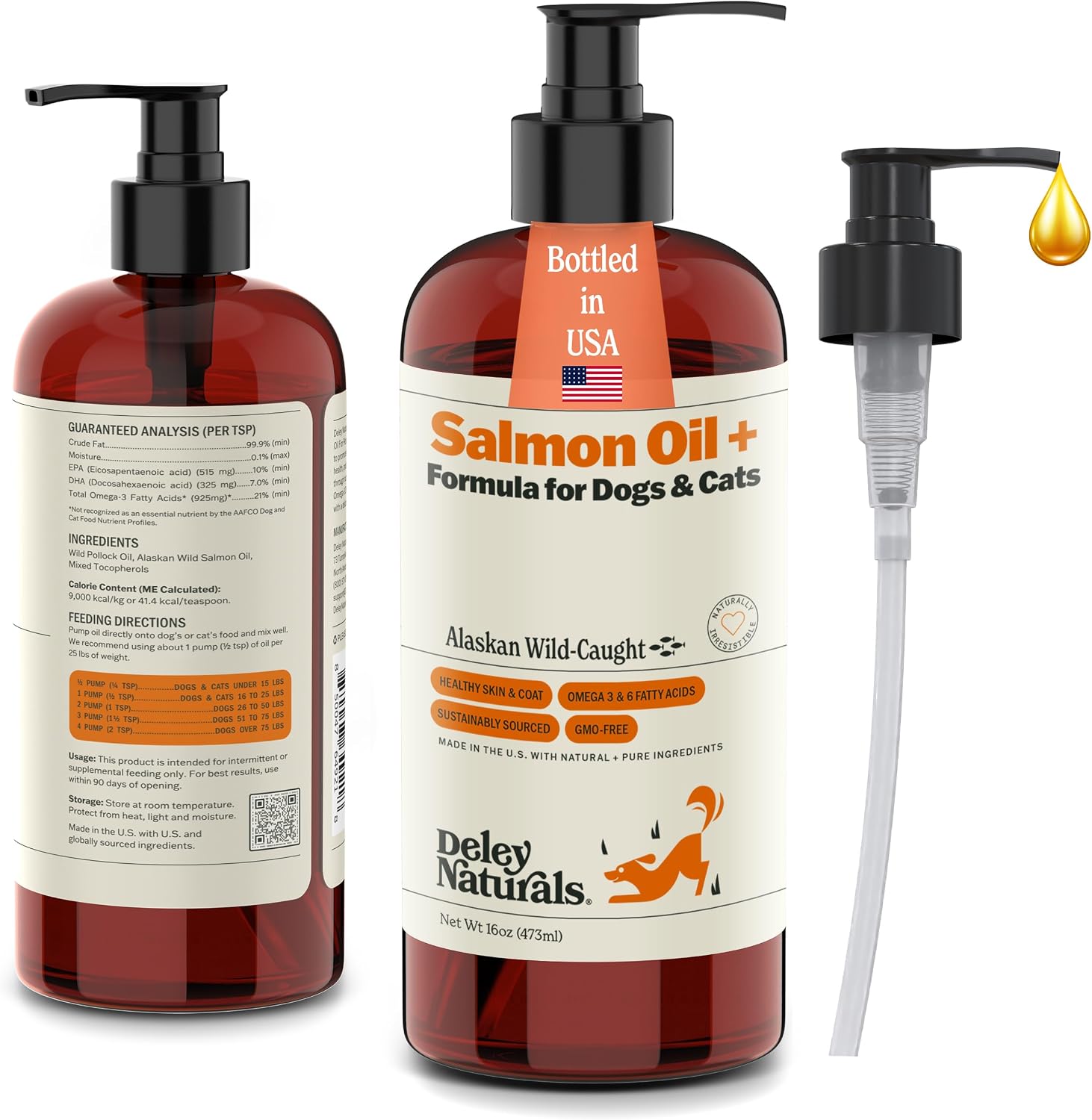 Deley Naturals Aceite de Salmón Salvaje de Alaska para Perros y Gatos - Fórmula Plus Mejorada - 473ml