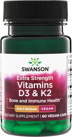Swanson Extra Strength D3 & K2, 5000 UI y 100 mcg, 60 cápsulas veganas