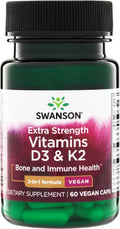 Swanson Extra Strength Vitamina D3 y K2 (5.000 UI + 100 mcg) - 60 Cápsulas Veganas
